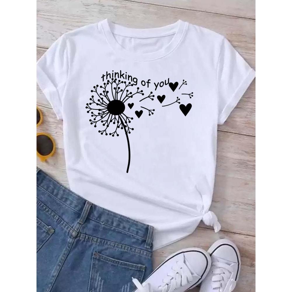 Dandelion graphic printing T-shirt women's summer short-sleeved round neck casual fashion streetwear top