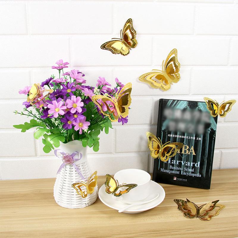 12Pcs/set Three Layers 3D Butterfly Wall Sticker for Home Party Wedding Decoration Modern Wall Art Living Room Decoration