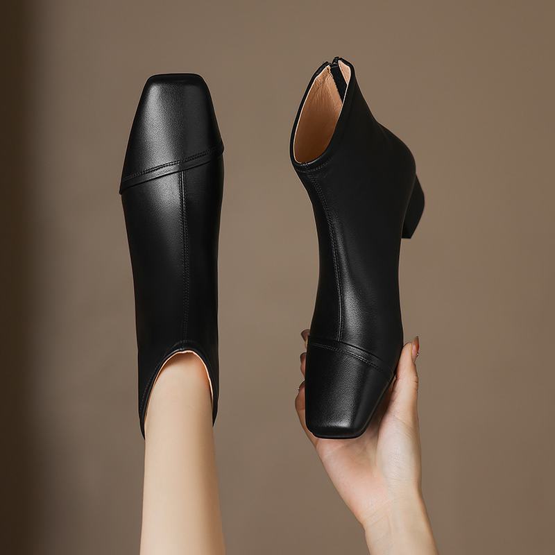 Krazing Pot Kuhleder Winter Dicke Mittelhohe Absätze Chelsea Boots Basic Design Damen Slipper Größe 43 Streetwear Stiefeletten