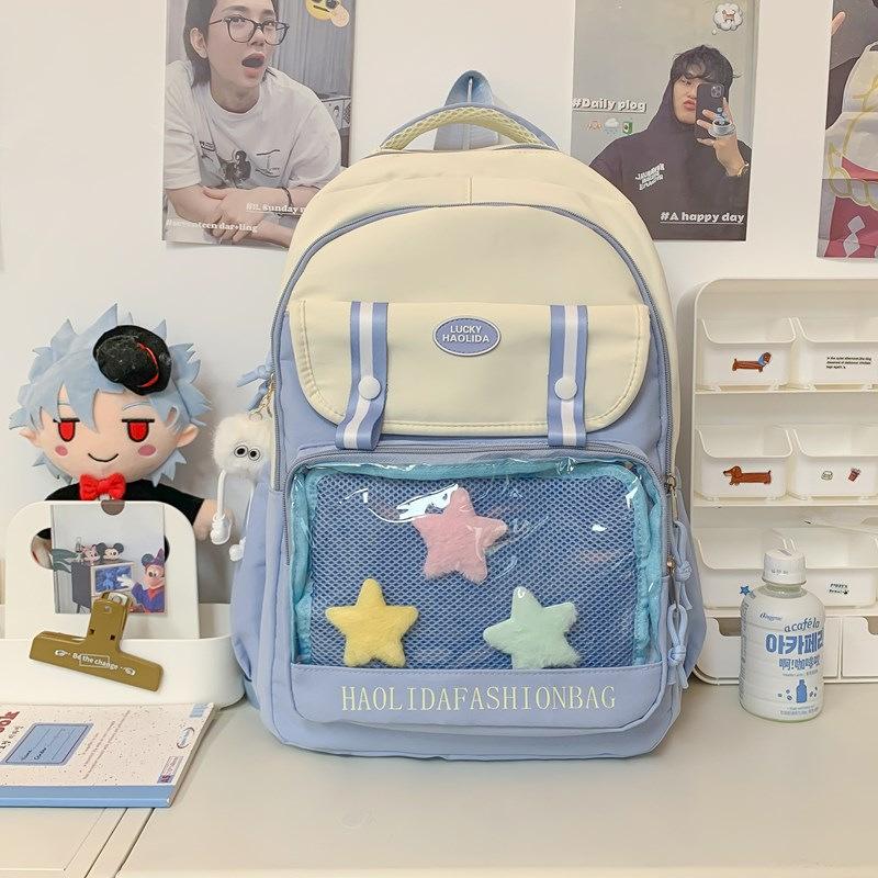 

2025 new simple large-capacity travel backpack girls lightweight casual backpack junior high school students transparent single package синий