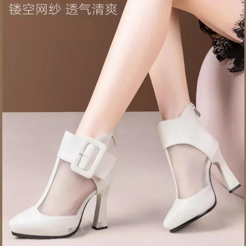 Fashion High Appearance Level Thick Sole Thick Heel Pointed Mesh Fabric Fashion All Comfortable Non-slip Breathable Women's Ankle Boots