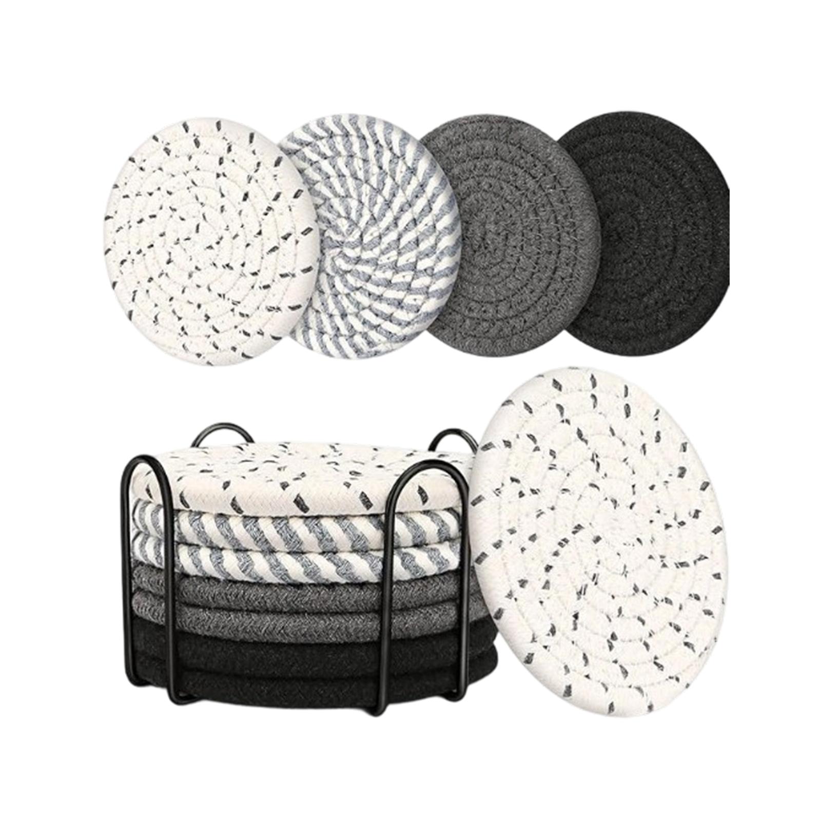 

Set Of 8 For Drinks With Holder, Absorbent Cotton Woven, Cup For Coffee Table, Desk & Dining Table, Bohemian For Home & Tabletop Decor One Size чёрный