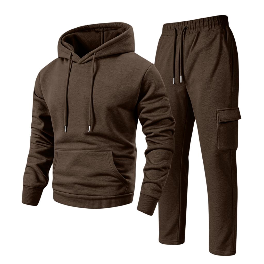 Men's Casual Hooded Zip-Up Jacket and Multi-Pocket Cargo Jogger Pants 2-Piece Set for Outdoor Sports