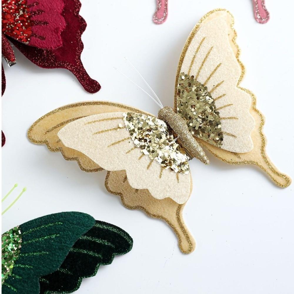 Velvet Butterfly Christmas Flower Double Simulation Artificial Butterfly DIY Tree Decor  Home Party