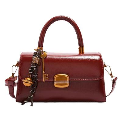 Elegant Retro Top Handle Bag For Women and Girls Flap Shape Handbag PU Shoulder Crossbody 2025 Winter Collection  Red