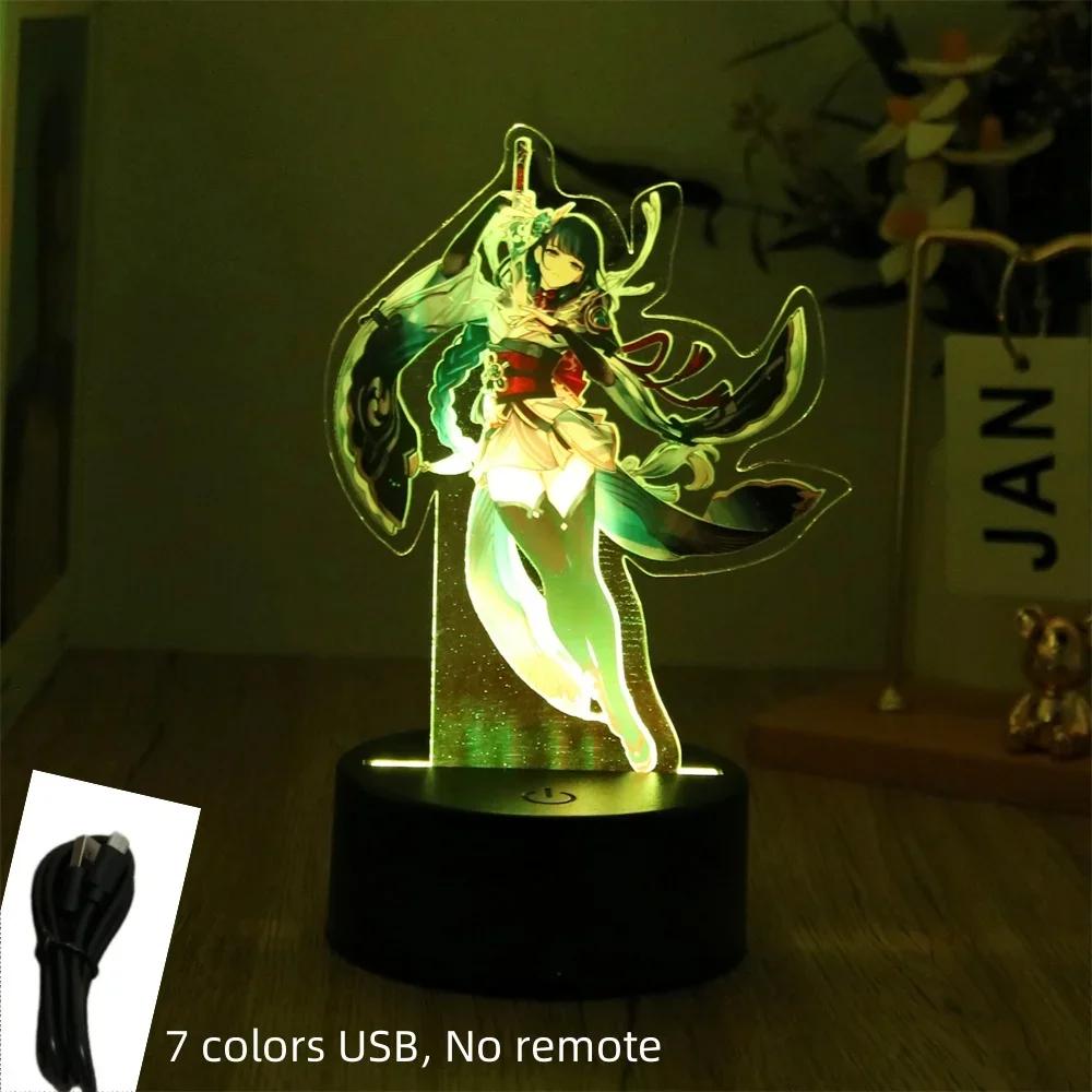 Genshin Impact 3D Lamp LED Night Light Anime Figures Zhongli Raiden Shogun Remote RGB Dream Colors Kids Bedroom Home Decor Gifts