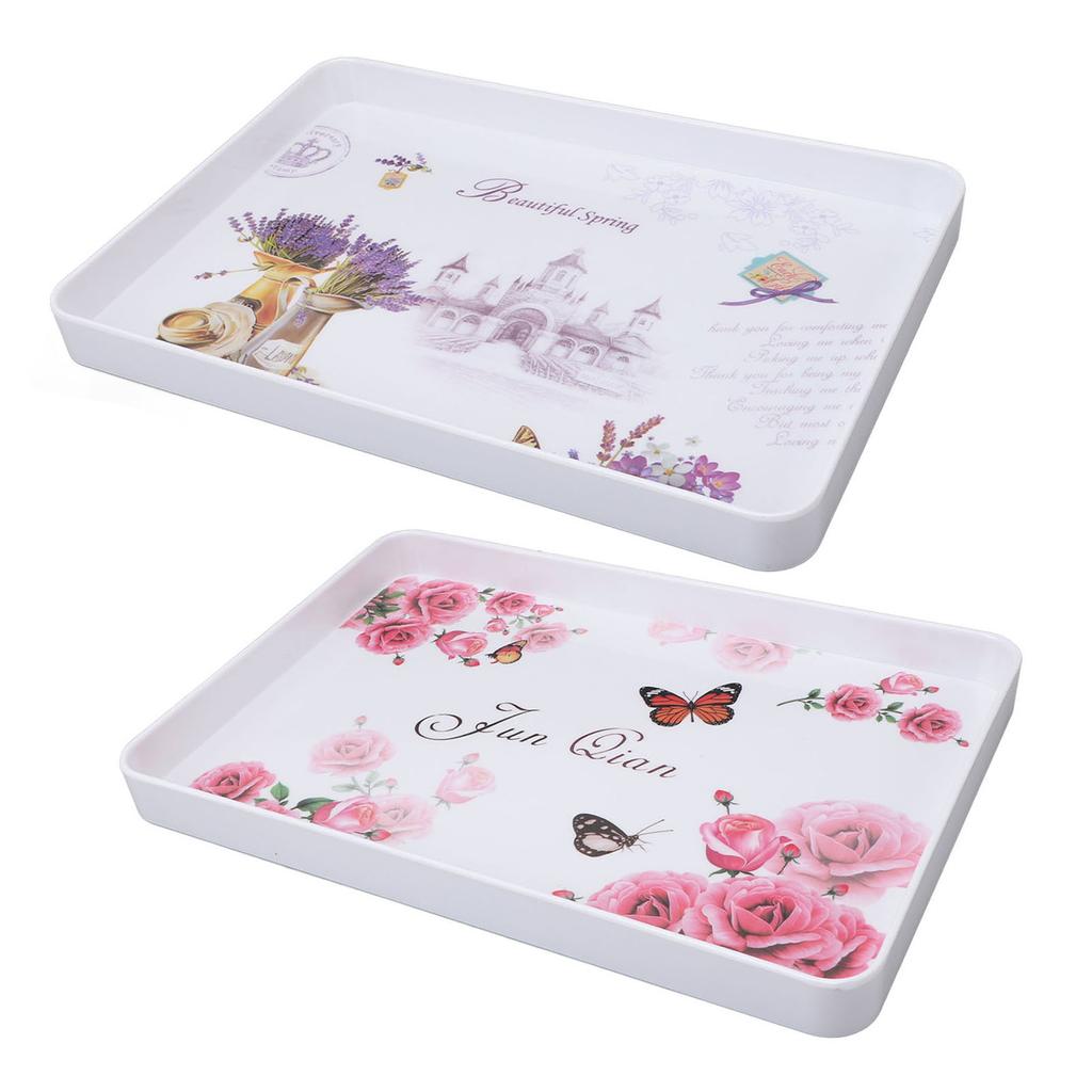 Plastic Serving Tray Rectangular 15.4x10.6in Reusable Food Platter for Snack Fruit Cookies Desserts 