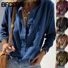 Women's Fashion Casual POLO Neck Long Sleeve Blouses & Shirts