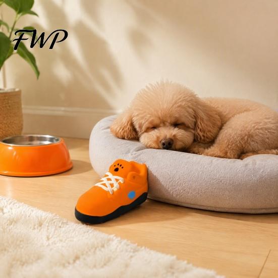 Natural Rubber Dog Toys for Aggressive Chewers Cartoon Shoe Squeaky Toy, Funny Sneaker Shape Chew Toy Soft Elastic Teething Dogs Small Medium