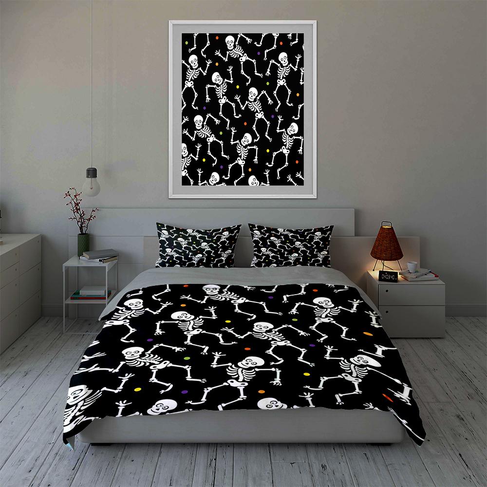 Dancing Skeletons Pattern Bedding Duvet Cover Sets Duvet Covers Pillowcases Gifts (1 * Duvet Cover 2 * Pillowcases, Without Duvet Insert)
