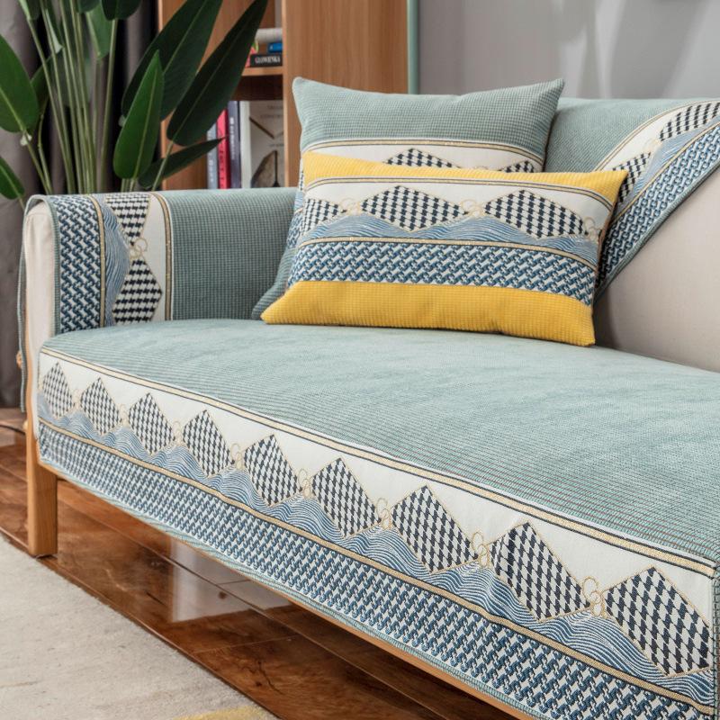 Nordic Simple Sofa Cushion Four Seasons Universal Non-Slip Leather Sofa Cover Chenille Light Luxury Cushion Backrest Towel Cover Cloth