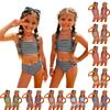 Dziewczęcy dwuczęściowy zestaw bikini na lato, casualowy top bez rękawów i figi, kostium kąpielowy w paski dla dzieci, na plażę i basen