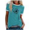 Ladies Cute Printed Short Sleeve Round Neck Front Shoulder Vintage Short Sleeve Summer Loose Shirt Top