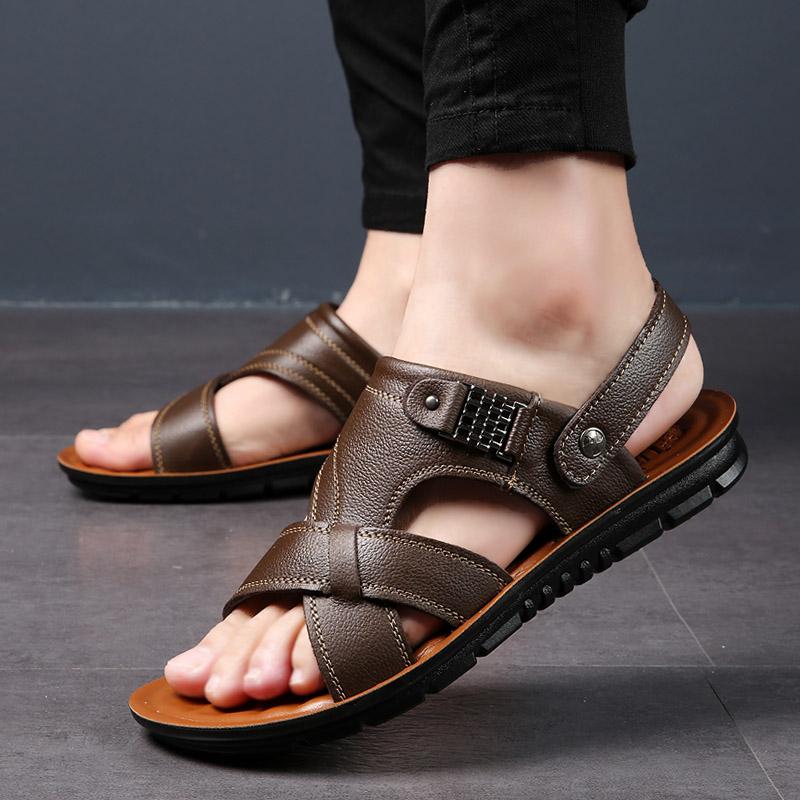 FashionGenuine Leather Sandals Men Soft Comfortable Summer Sandals Open Shoes Non Slip Outdoor Beach Sandal Fashion Men's Sandal 38-47