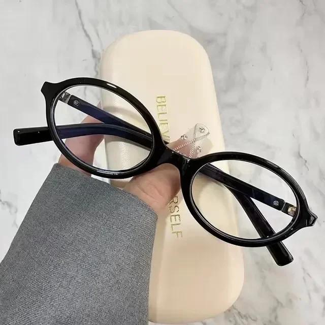 Y2K Retro Leopard Small Oval Frame Glasses Women Spice Girl Cool Eyewear New Black Reading Computer Anti Blue Light Eyeglasses