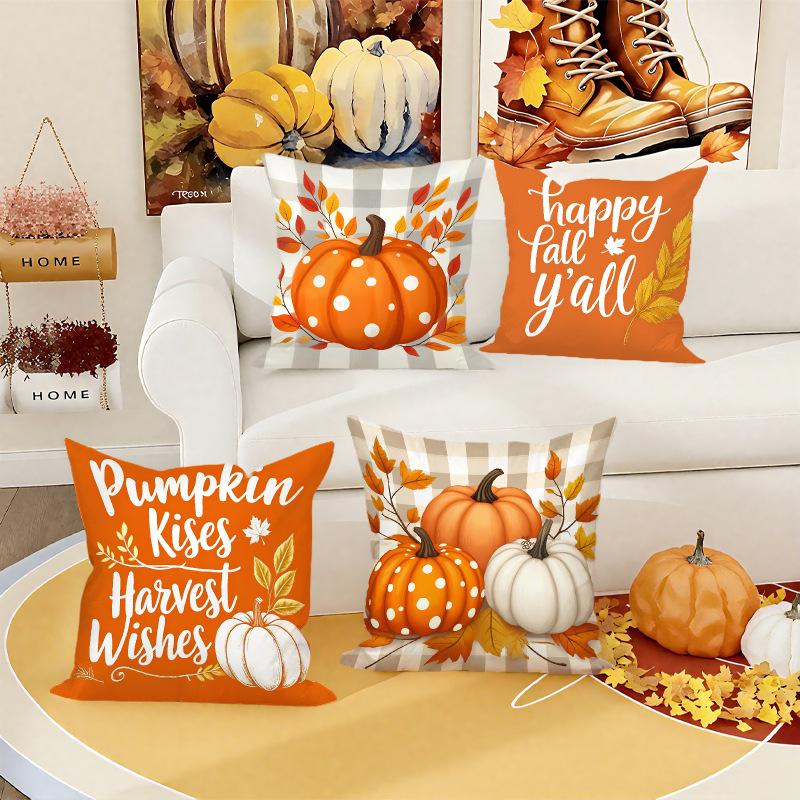 Thanksgiving Series Festive Warm Atmosphere Pumpkin Letter Print Pillow Case Nap Pillow Cushion