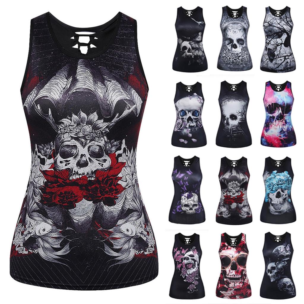 Chemises amples décontractées pour femmes, bretelles Spaghetti, sans manches, imprimé mignon, Camisole, débardeur