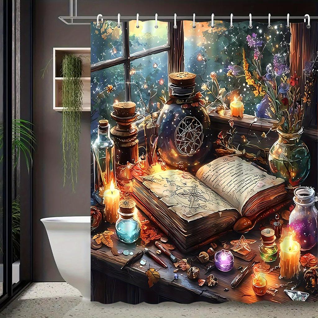 Enchanted Book Pattern Shower Curtain, Elegant Polyester,Fantasy Theme,Machine Washable, All-Season,Multi-Purpose Bath Partition