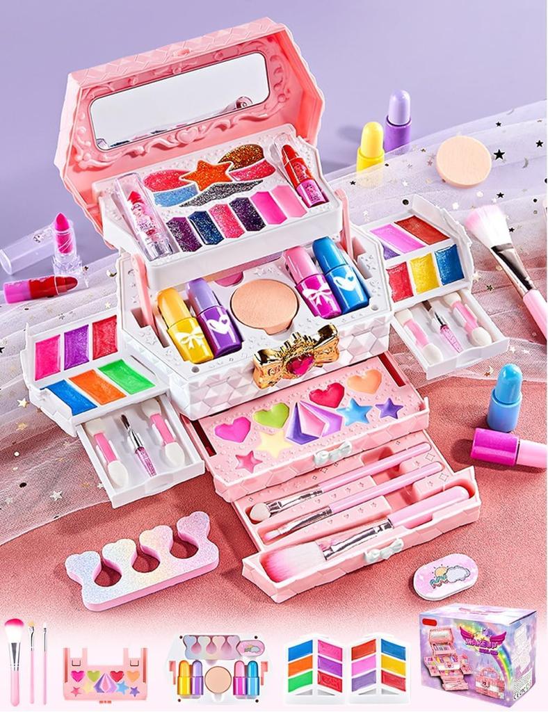 Opard Washes off with Cute makeup set for girls Gift for girls Kids cosmetics Makeup set for nail nail makeup integrated storage mirror water!