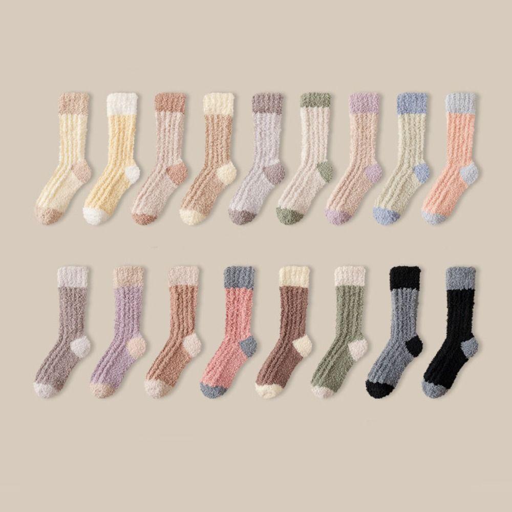 3Pairs Sleeping Coral Fleece Socks Winter Mid Tube Socks Women Solid Color Floor Plush Socks  Autumn