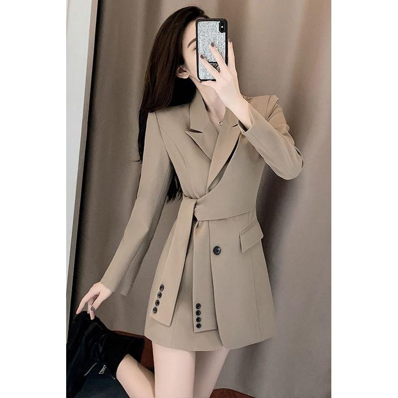 Elegant Double-Breasted Pleated Dress - French Autumn High-End Design