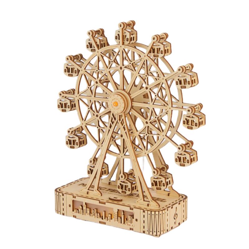 DIY 3D Wooden Ferris Wheel Puzzle: High Difficulty Mechanical Music Box Model