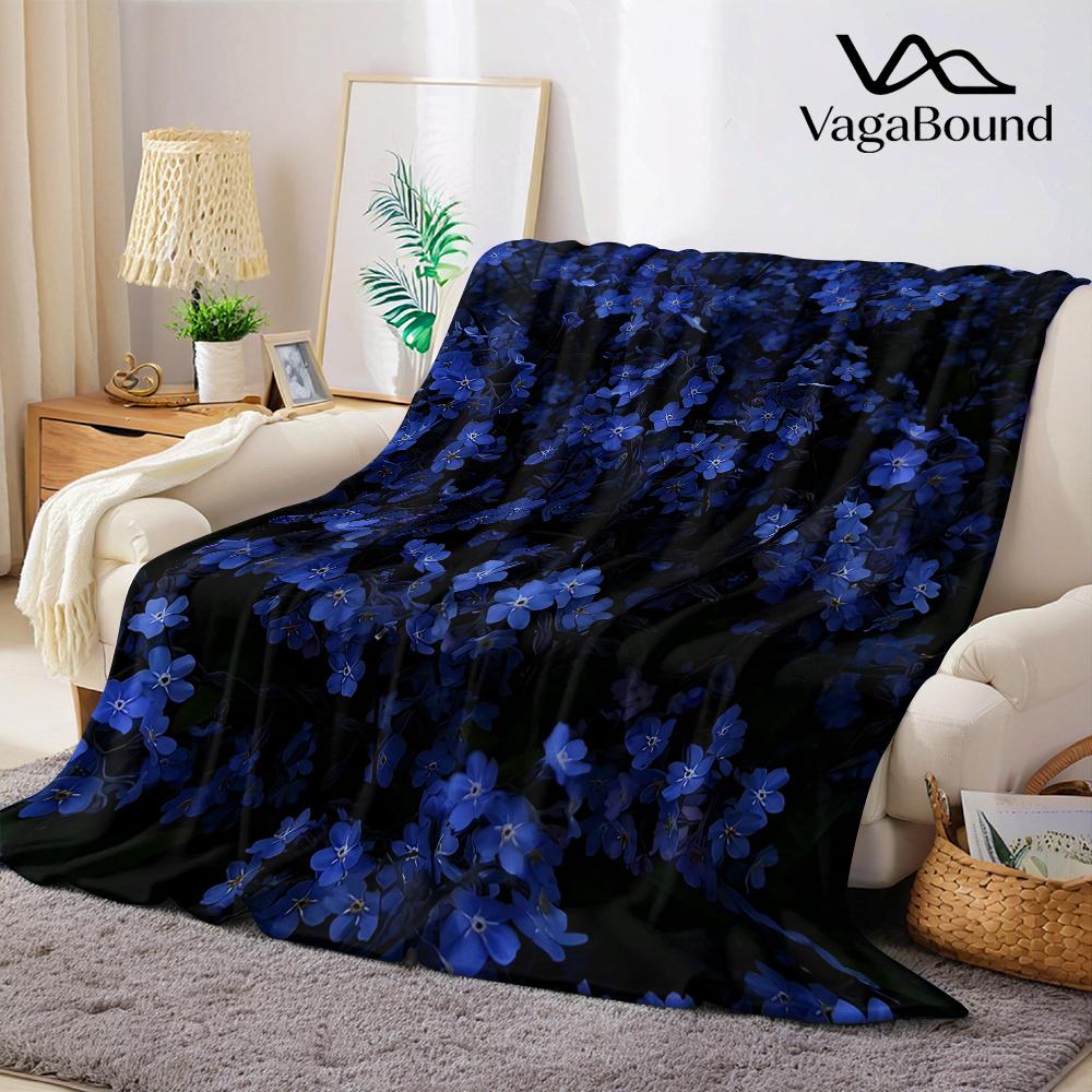 Midnight Blue Bloom Flannel Blanket Warm Soft Halloween Christmas Couch Warm Cozy Decorative Decor Gift for All Season