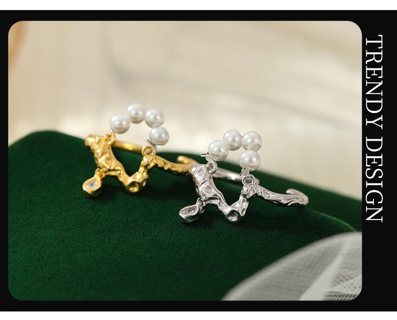 Banyan Tree S925 Silver Teardrop Pearl Ring - Irregular Retro Design, Unique Open Fit for Women