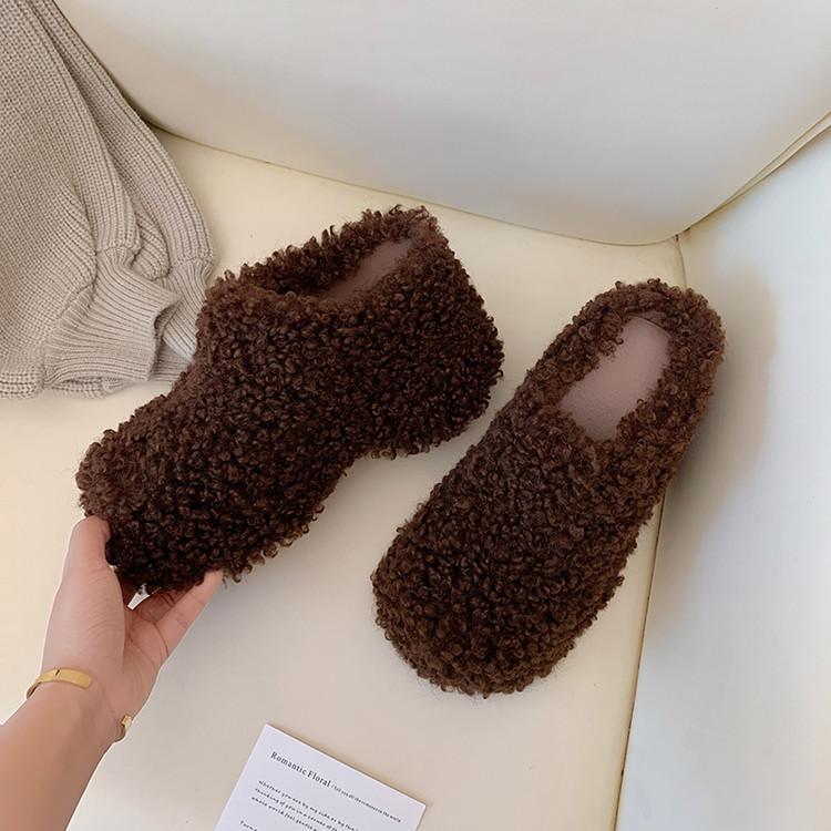 

2025 new thick-soled lazy bag head slippers fluffy cotton shoes women s lamb wool wear Muller single shoes with velvet 40 темно-коричневого
