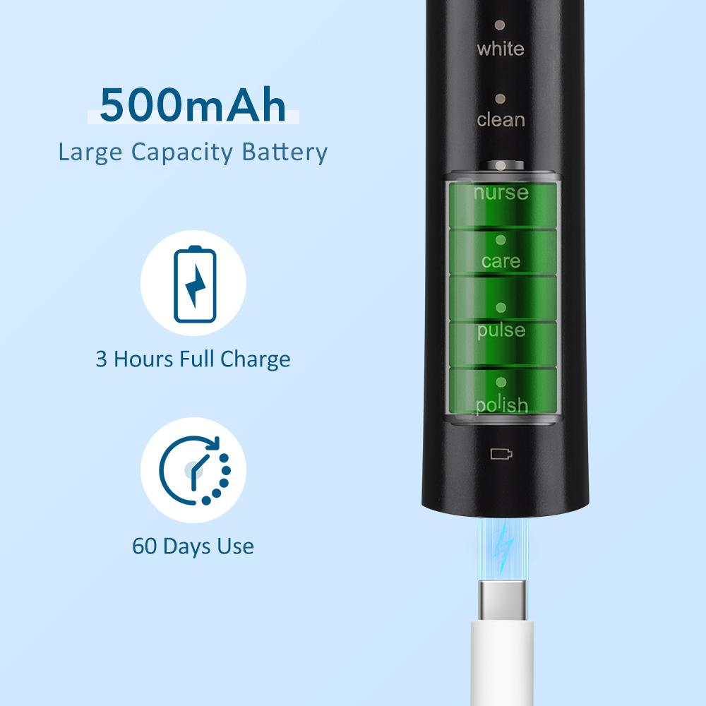 Sonic Electric Toothbrush for Adults Black Smart Timer 6 Modes Deep Clean Toothbrush with 4 Brush Heads Toothbrush Oral Care