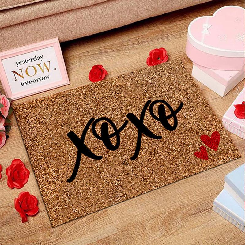 American Valentine's Day Series Crystal Velvet Carpet Love Door Mat Festive Holiday Home Decoration Mat Gift Wedding Mat
