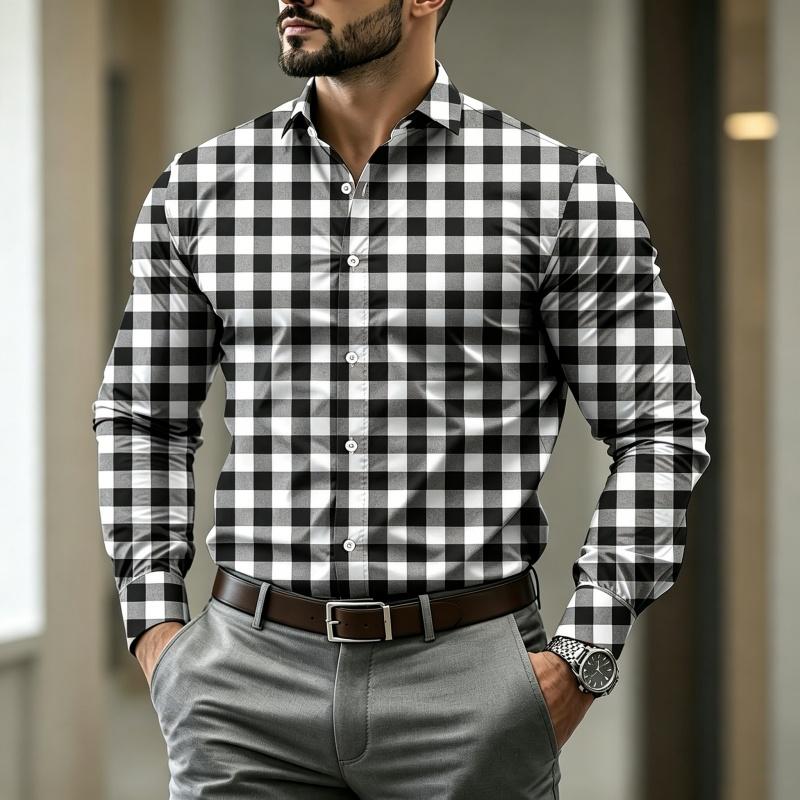 Wysokiej jakości męska koszula w kratę z długim rękawem o stylowym kroju, modna męska koszula w stylu business casual na wiosnę i jesień