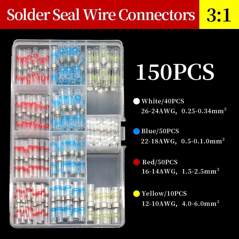 Solder Seal Wire Connectors Kit Heat Shrink Butt Crimp Terminals Waterproof Electrical Cable Splice Connector