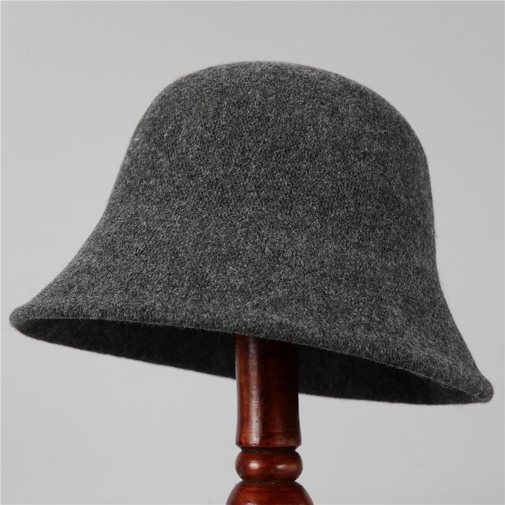 Японский простой темперамент Шерсть Шерстяная Мамина Шляпа-Ведро Показывающая Лицо Маленькая Женская Сезон Универсальная Шляпа-Ведро Вязаная Шляпа-Ведро M（56-58cm） темно-серого