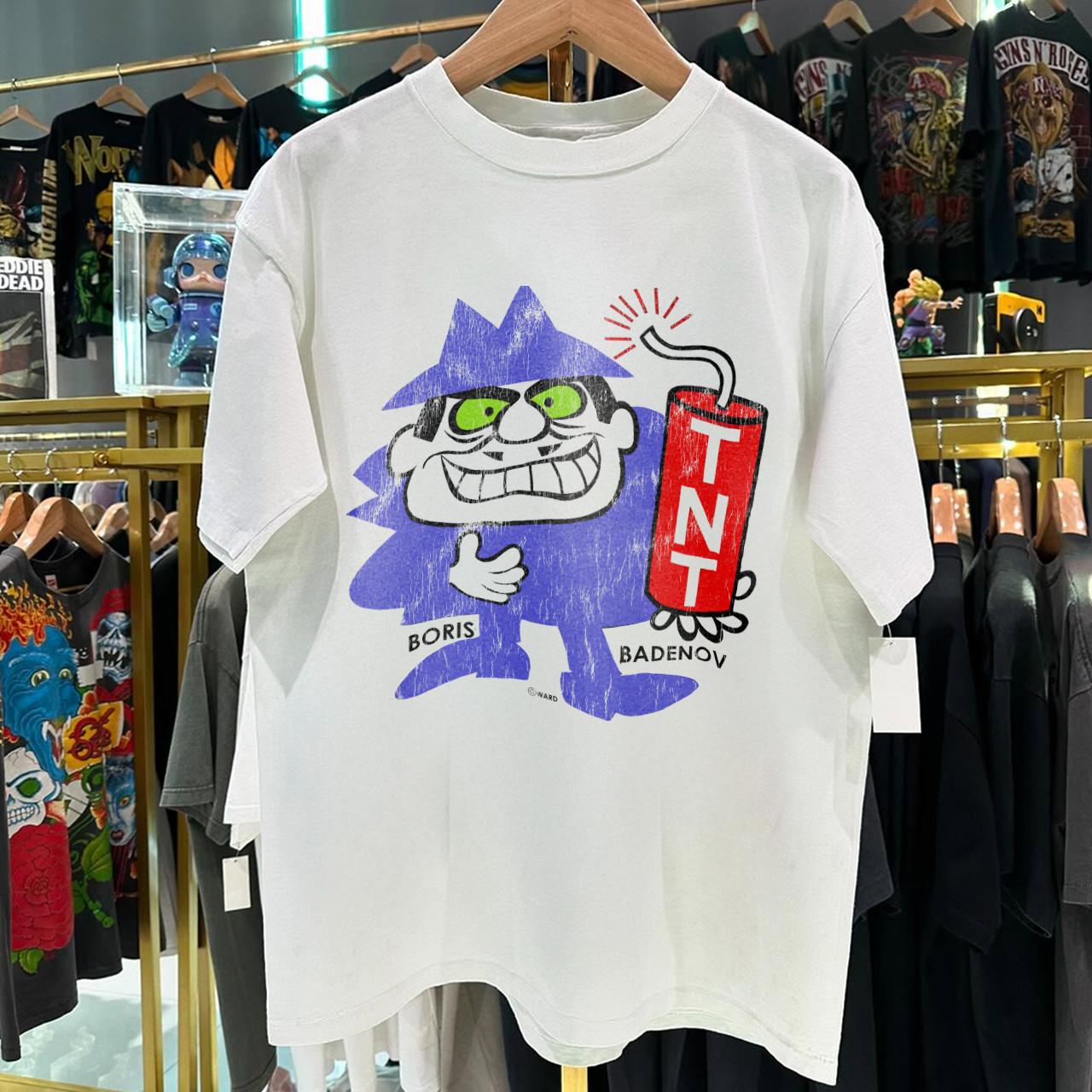 70S Boris Badenov Bullwinkle Aged T-Shirt White M 2XL