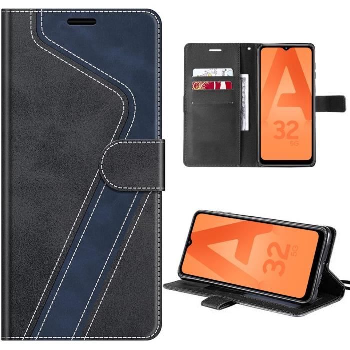 Case for Samsung Galaxy A32 5G, Shockproof Protection with PU Leather and TPU Pattern with Card Slots and Stand - Black