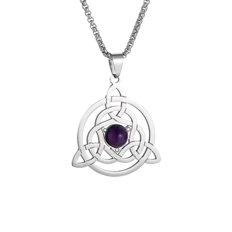Style Trinity Celtic Knot Shield Pendant Witch Knot Necklace Men Women Irish Protection Amulet Jewelry