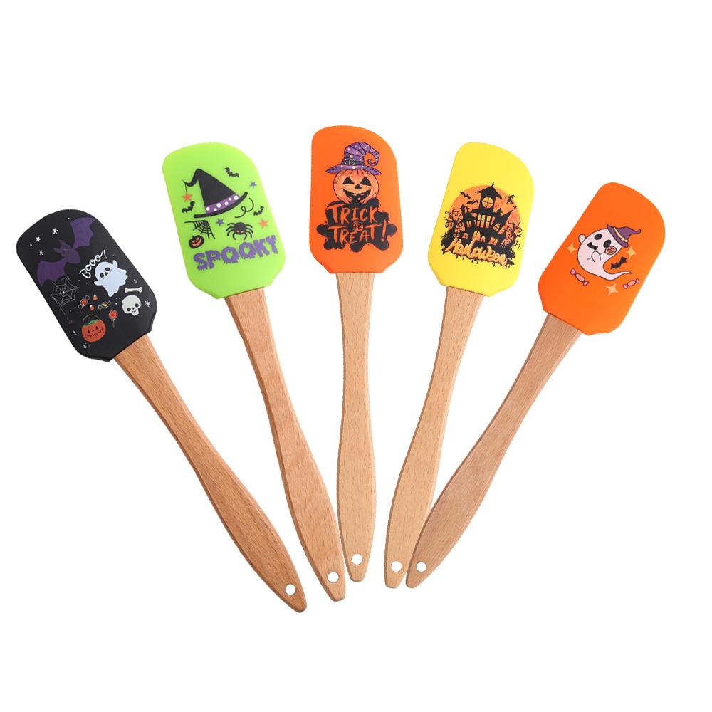 

Halloween Silicone Baking Spatula Non-Stick Cream Scraper with Wooden Handle Heat Resistant Kitchen Tool for Cooking and Mixing