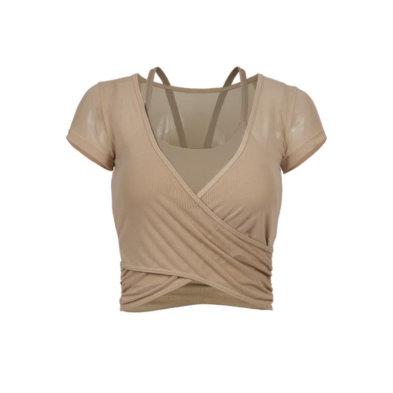 Top de Yoga Slim de Malha Feminino Verão 2024 - Roupa de Fitness e Corrida de Manga Curta