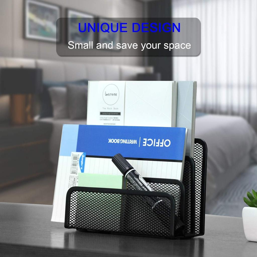 Desk Mail Organizer with 3 Metal Mesh Compartments for Home or Office, 2PCS