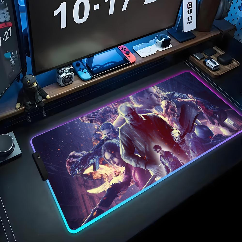 

residents evils wallpaper Mouse Pad RGB Gaming Mousepad Big LED Pad PC Desk Mat Luminous Mouse Pad Large Keyboard Mats Table Rug 600x300x3mm