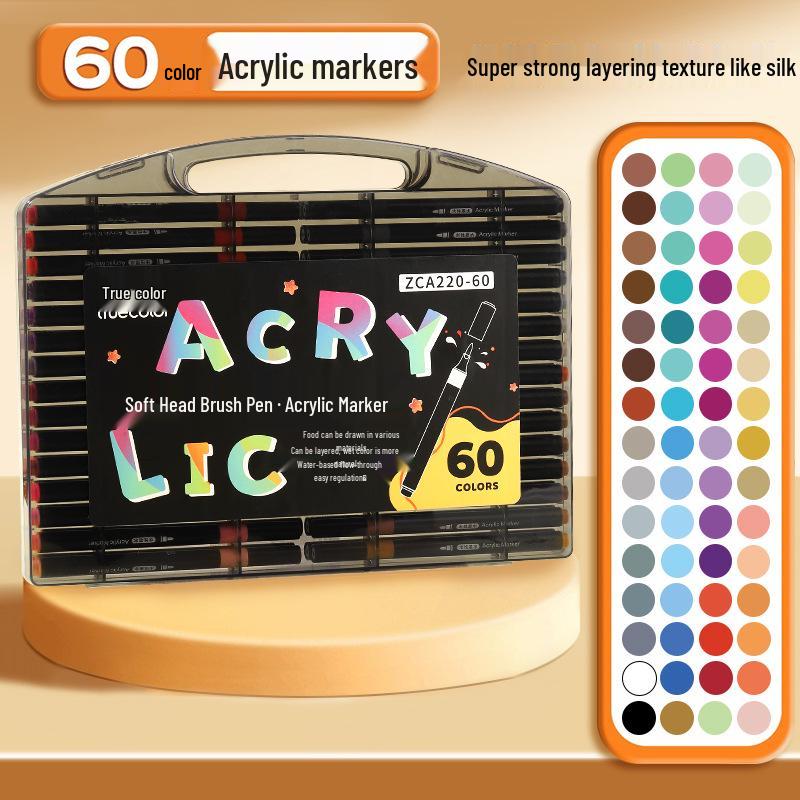 True Color Soft Tip Acrylic Marker Pens - Non-Bleeding, Stackable, Hand-Painted Graffiti & Watercolor Art Pens for Students