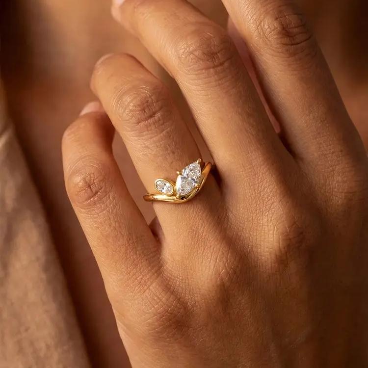 925 Sterling Silver Luxury Fashion V Shape Marquise Zircon Ring For Women Engagement Party Daily Wear High Quality Fine Jewelry