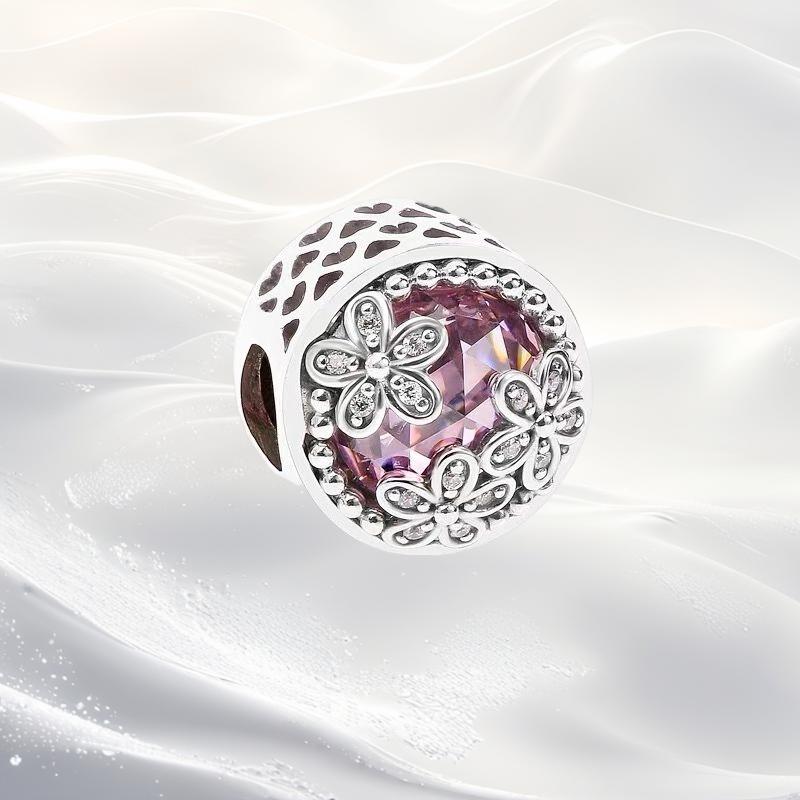 Cherry Blossom Flower Clip Charm Beads Dangle Fit Original Snake Silver Bracelet Necklace Bead For Diy Jewelry Women Gift