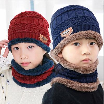 2pcs/set Plush Knitted Hats Scarf Autumn Winter Warm Children Kids Outdoor Cap