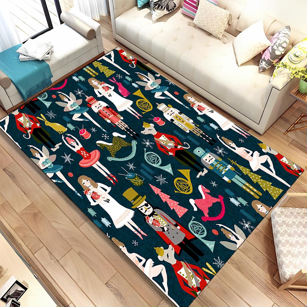 Merry Christmas Gift The Nutcracker Cartoon Doll Happy New Year Carpet Rug for Living Room Bedroom Home Sofa Decoration,Non-slip