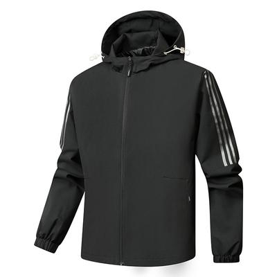Jednobarevná minimalistická bunda s kapucí, sportovní a volnočasová bunda plus size, pánský větrovka
