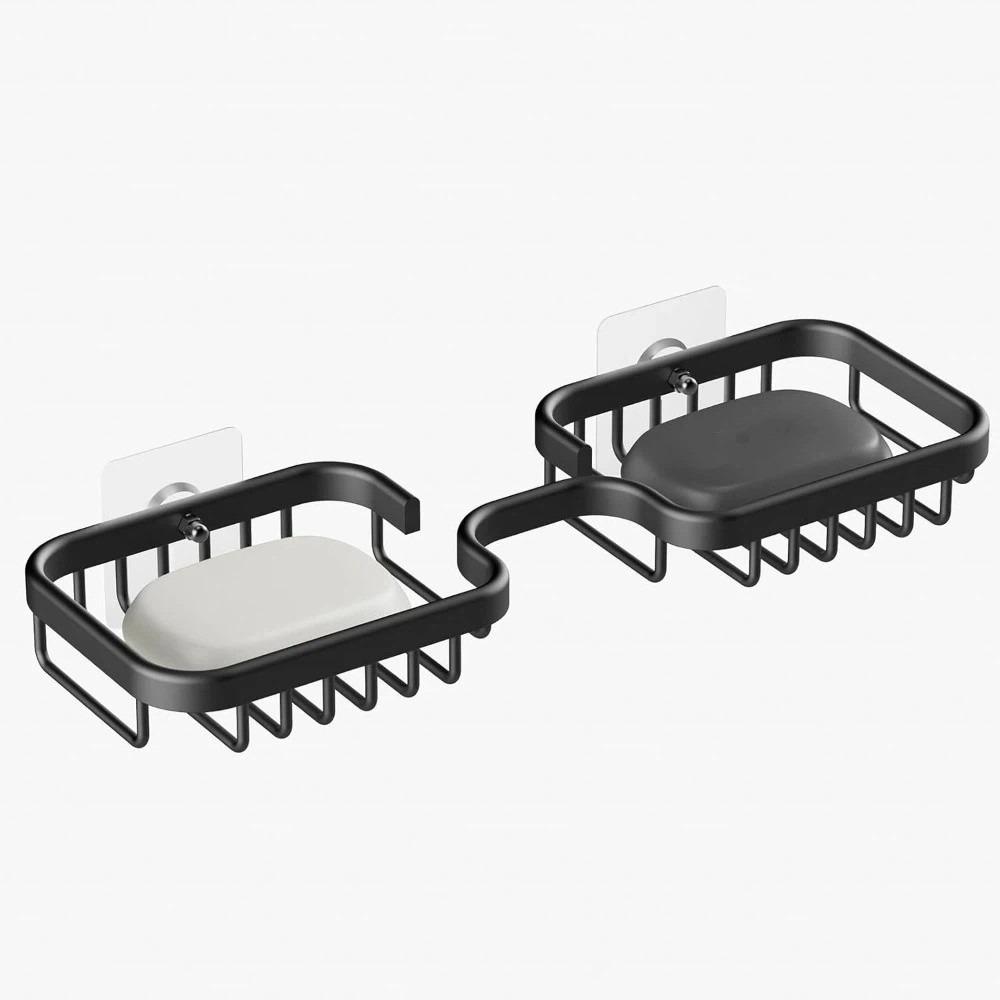 Space Saving Soap Box Space Aluminum Soap Dish Drain Rack Soap Tray Shower Area чёрный