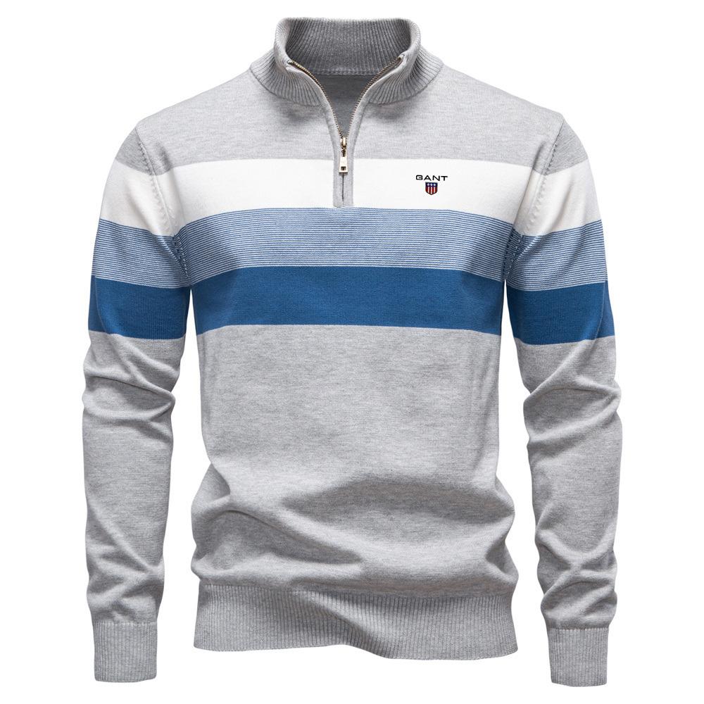 Gant Høst og Vinter Broderi Ny Herre Halv Glidelås Herre Genser Pullover Stripet Lappeteppe Genser