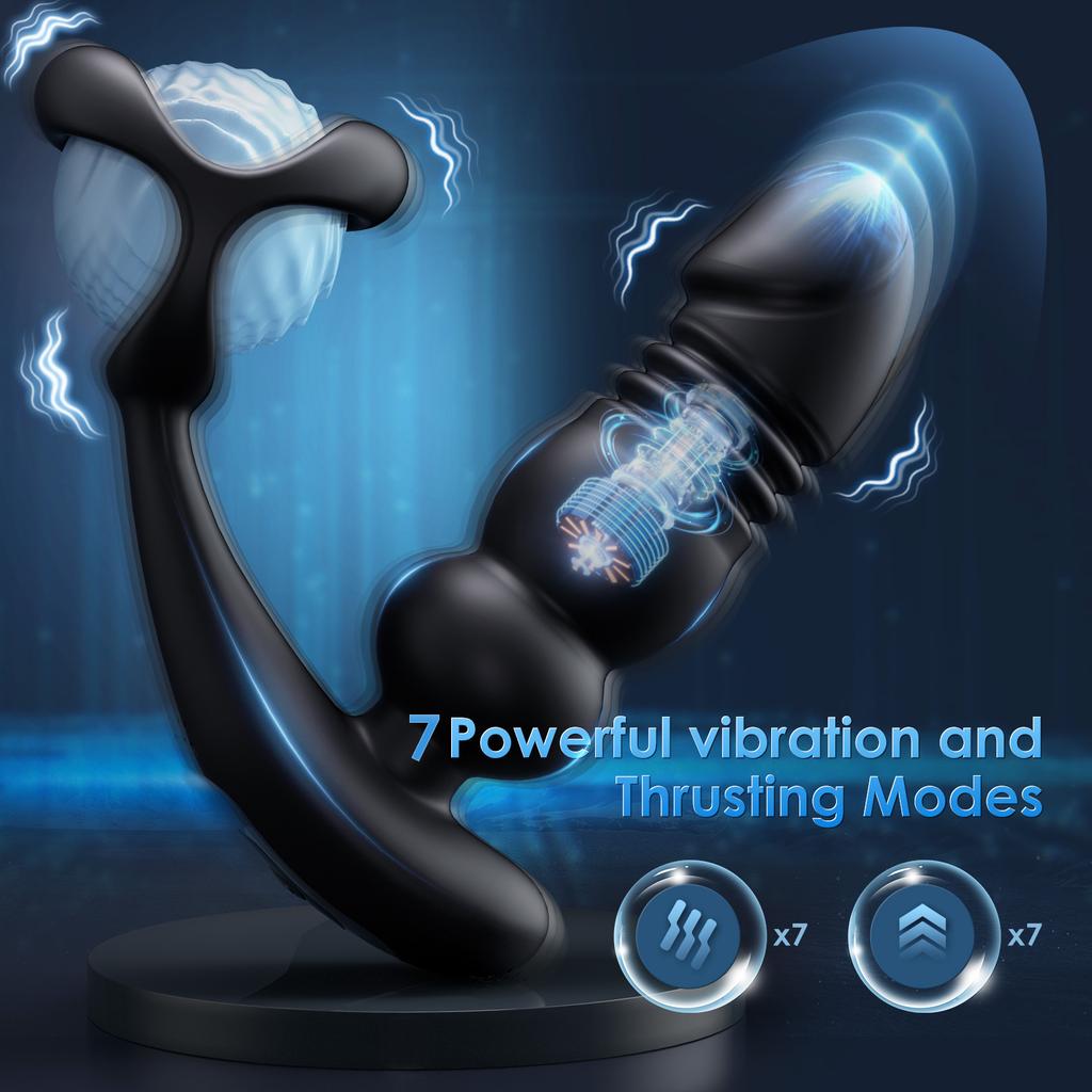 Male Anal Plug Thrusting Vibrator with Penis Ring Butt Plug Sex Toys for Men Prostate Massage Soft Silicone Rechargeable Insert Masturbator Waterproof